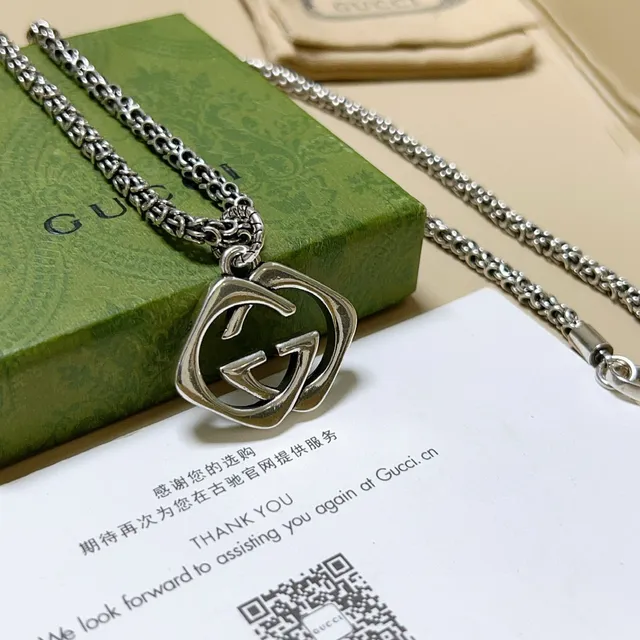 Gucci Double G Interlocking Pendant Silver Chain Necklace 3