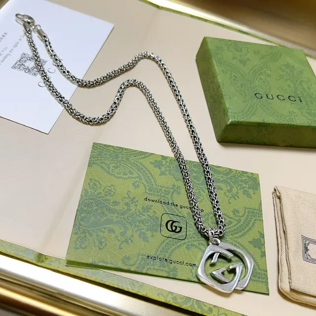 Gucci Double G Interlocking Pendant Silver Chain Necklace 6