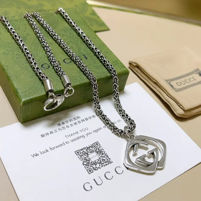 Gucci Double G Interlocking Pendant Silver Chain Necklace 9