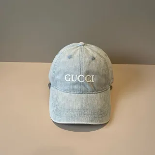 Gucci Embroidered Logo Light Blue Denim Baseball Cap