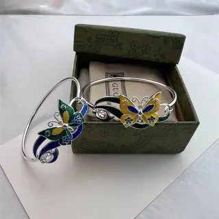 Gucci Enamel Butterfly Motif Silver-Tone Multicolor Bracelets
