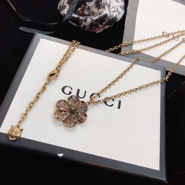 Gucci Flora Collier Pendentif Floral Multicolore Cristal Or 3