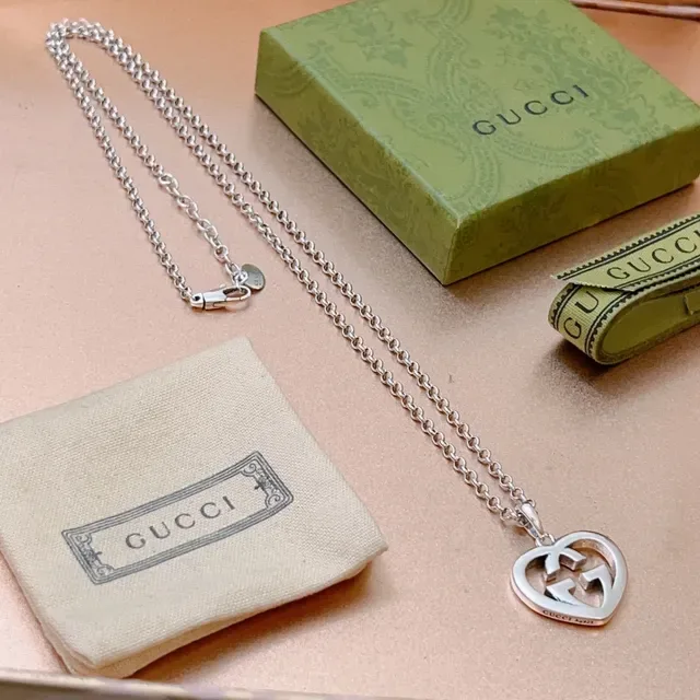 Gucci GG Heart Interlocking G Silver-Tone Necklace 8