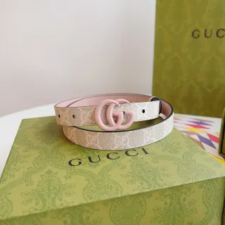 Gucci GG Marmont भूरा और गुलाबी रेजिन Interlocking G चमड़े की बेल्ट