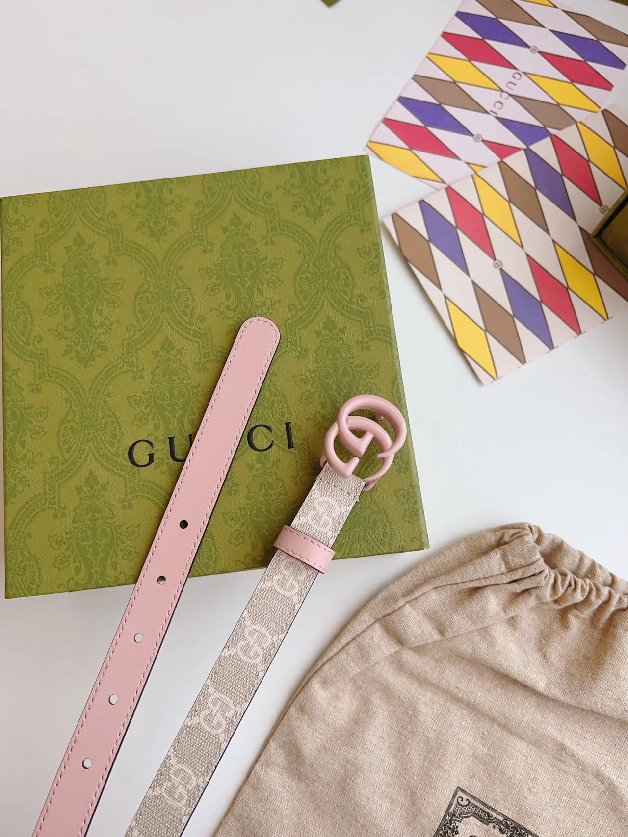 Gucci GG Marmont Beige and Pink Resin Interlocking G Leather Belt 3