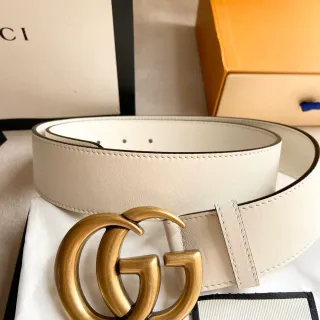 Gucci GG Marmont भूरी सोने का इंटरलॉकिंग G बकल स्मूथ स्ट्रैप लेदर बेल्ट
