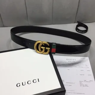 Gucci GG Marmont Black Gold Interlocking Double G Buckle Green-Red-Green Web Stripe Leather Belt