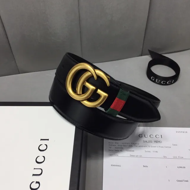 Ceinture Gucci GG Marmont Noir Or Interlocking Double G Boucle Green-Red-Green Web Stripe en Cuir 2
