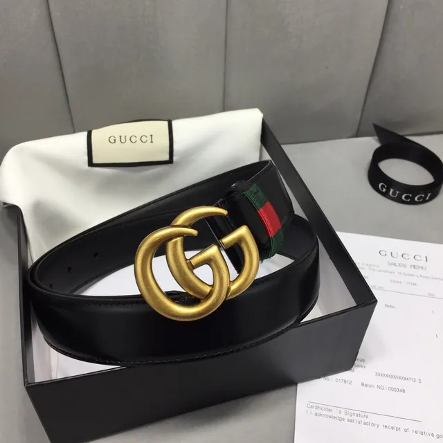 Ceinture Gucci GG Marmont Noir Or Interlocking Double G Boucle Green-Red-Green Web Stripe en Cuir 5