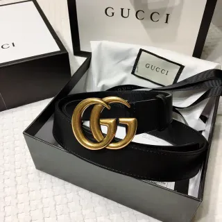 Gucci GG Marmont Black Gold Interlocking Double G Buckle Smooth Leather Belt
