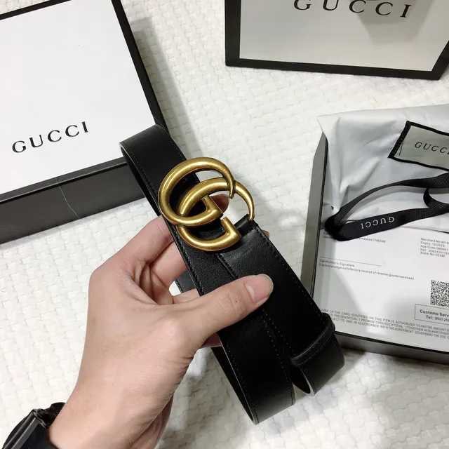 Gucci GG Marmont Ceinture Noir Doré Interlocking Double G Buckle Cuir Lisse 2