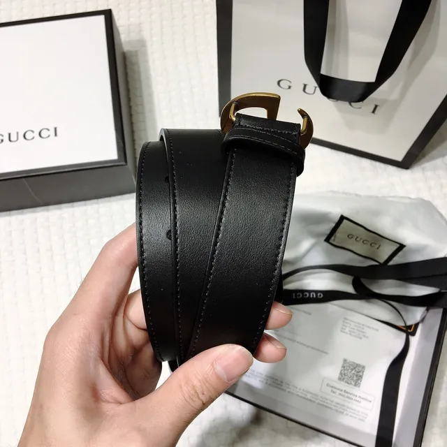Gucci GG Marmont Ceinture Noir Doré Interlocking Double G Buckle Cuir Lisse 3