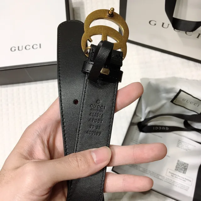 Gucci GG Marmont Ceinture Noir Doré Interlocking Double G Buckle Cuir Lisse 5