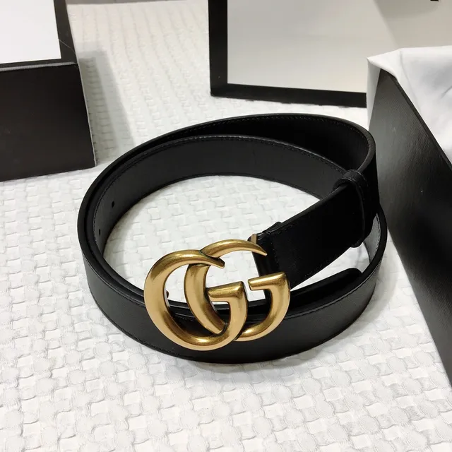 Gucci GG Marmont Ceinture Noir Doré Interlocking Double G Buckle Cuir Lisse 7