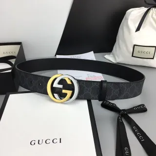 Gucci GG Marmont Black Gold Supreme Canvas Interlocking G Buckle Leather Belt