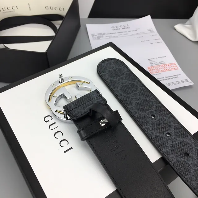 Gucci GG Marmont Black Gold Supreme Canvas Interlocking G Buckle Leather Belt 8