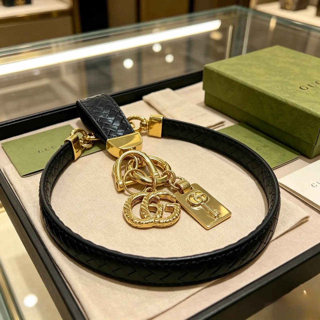 Gucci GG Marmont Black Gold Woven Leather Hardware Saddle Bag 4