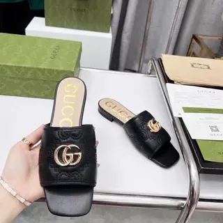 Gucci GG Marmont Black Quilted Leather Slide Slippers