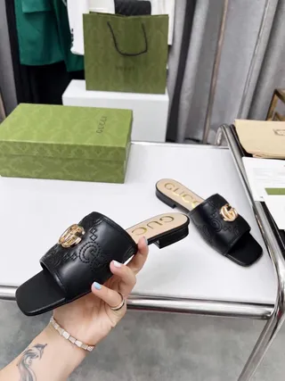 Gucci GG Marmont Black Quilted Leather Slide Slippers 6