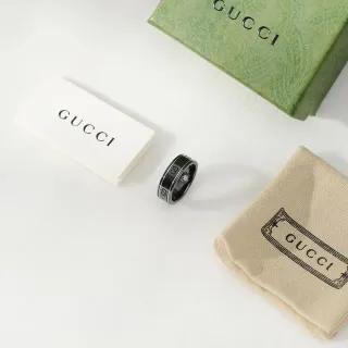Gucci GG Marmont Black Silver Ceramic Band Interlocking G Motif Ring