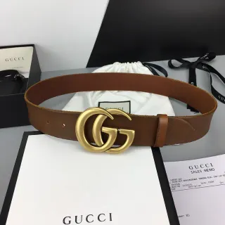 Gucci GG Marmont Brown Gold Interlocking G Buckle Smooth Leather Belt