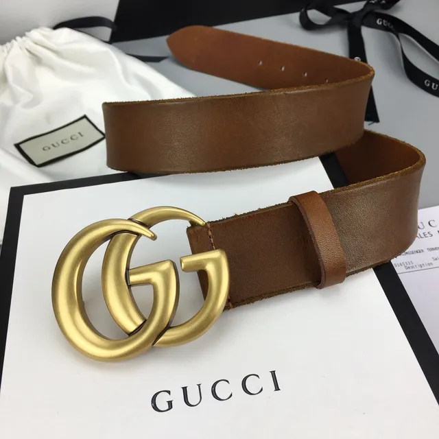 Gucci GG Marmont Brown Gold Interlocking G Buckle Smooth Leather Belt 3