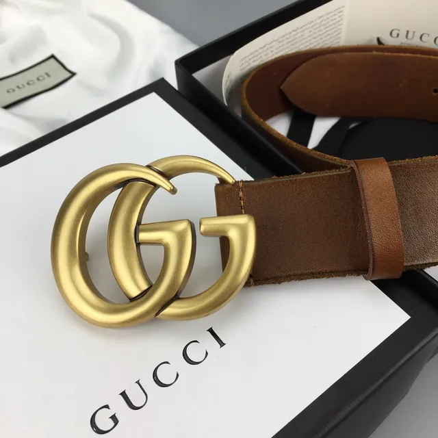 Gucci GG Marmont Brown Gold Interlocking G Buckle Smooth Leather Belt 4