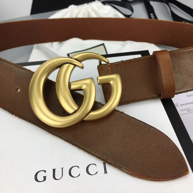 Gucci GG Marmont Brown Gold Interlocking G Buckle Smooth Leather Belt 5