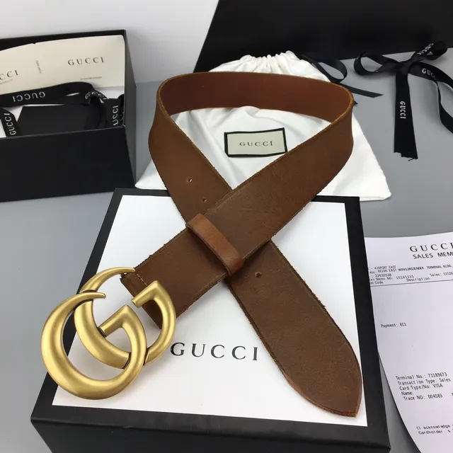 Gucci GG Marmont Brown Gold Interlocking G Buckle Smooth Leather Belt 6