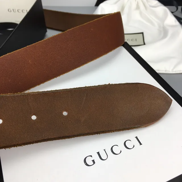Gucci GG Marmont Brown Gold Interlocking G Buckle Smooth Leather Belt 7