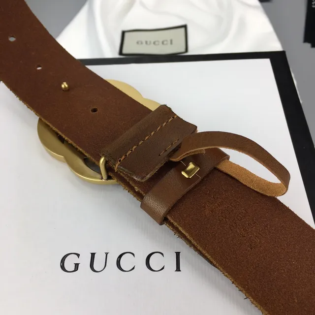 Gucci GG Marmont Brown Gold Interlocking G Buckle Smooth Leather Belt 8