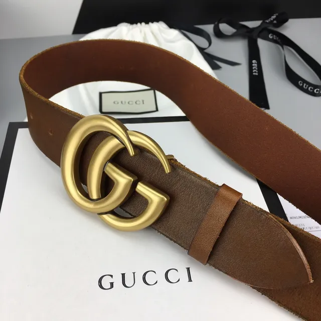 Gucci GG Marmont Brown Gold Interlocking G Buckle Smooth Leather Belt 9