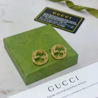 Gucci GG Marmont Gold Green Interlocking Double-G Logo Circular Stud Earrings