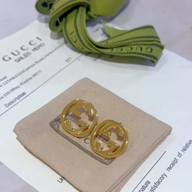 Gucci GG Marmont Gold Green Interlocking Double-G Logo Circular Stud Earrings 2