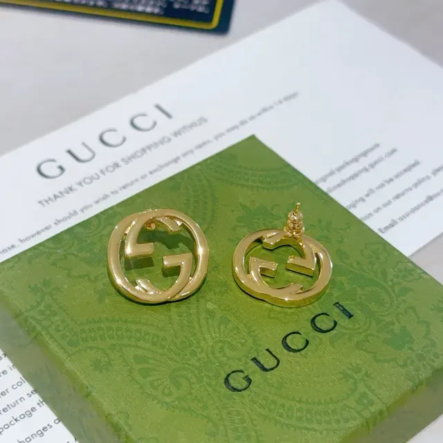 Gucci GG Marmont Gold Green Interlocking Double-G Logo Circular Stud Earrings 4