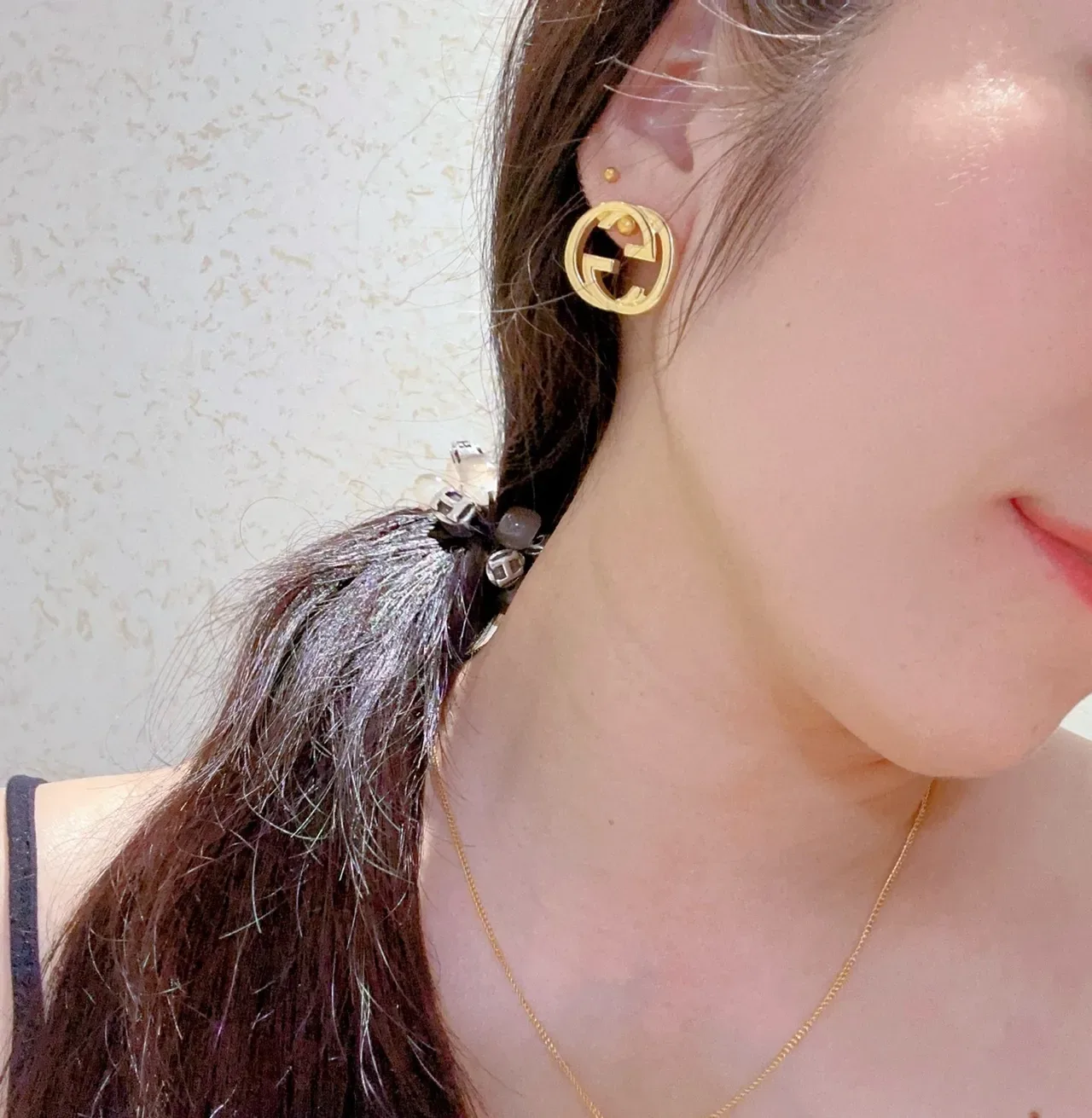 Gucci GG Marmont Gold Green Interlocking Double-G Logo Circular Stud Earrings 6