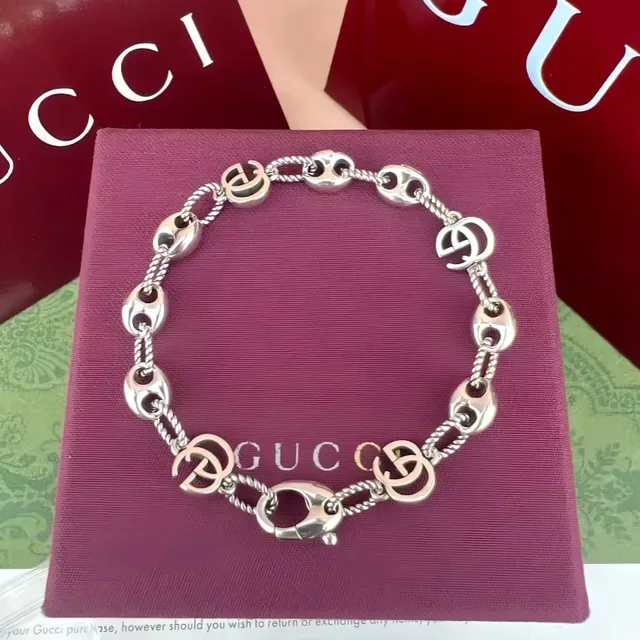 Gucci GG Marmont Gold Interlocking Motifs Twisted Rope Chain Links Bracelet 4