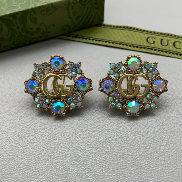 Gucci GG Marmont Gold Multicolor Interlocking Double-G Logo Starburst Crystal Halo Earrings 1