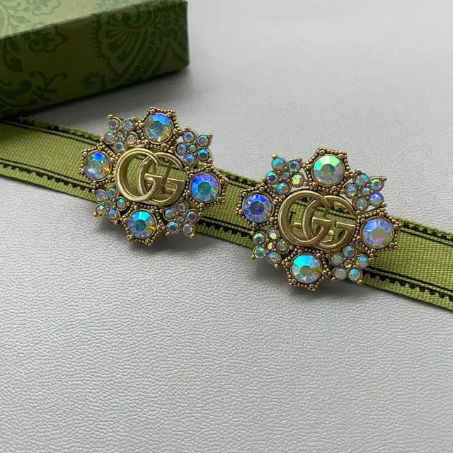 Gucci GG Marmont Gold Multicolor Interlocking Double-G Logo Starburst Crystal Halo Earrings 2