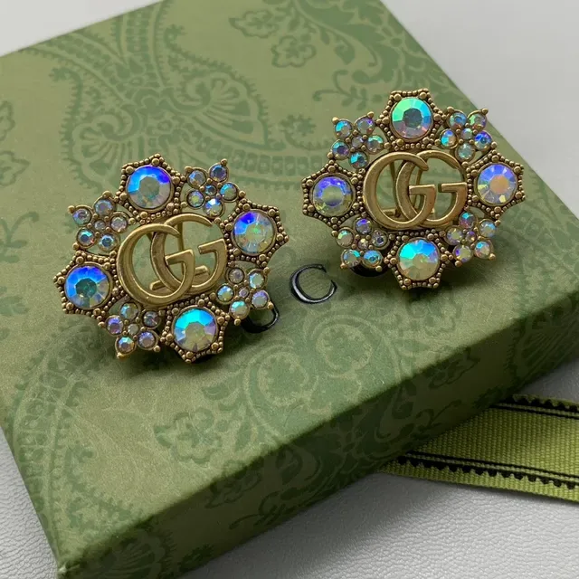 Gucci GG Marmont Gold Multicolor Interlocking Double-G Logo Starburst Crystal Halo Earrings 3