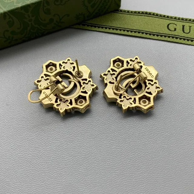 Gucci GG Marmont Gold Multicolor Interlocking Double-G Logo Starburst Crystal Halo Earrings 4