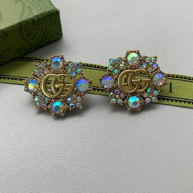 Gucci GG Marmont Gold Multicolor Interlocking Double-G Logo Starburst Crystal Halo Earrings 6