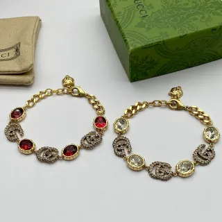 Gucci GG Marmont Gold Red Chain-Link Interlocking G Motifs Bracelet