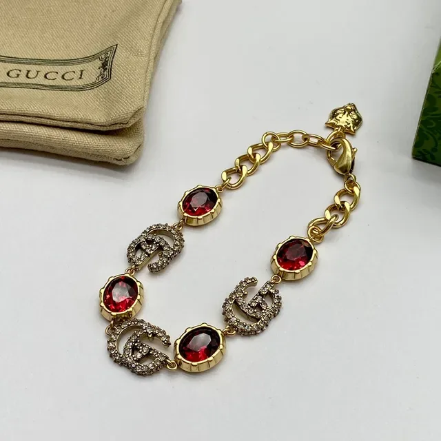 Gucci GG Marmont Gold Red Chain-Link Interlocking G Motifs Bracelet 3