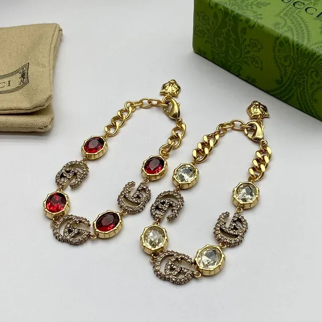 Gucci GG Marmont Gold Red Chain-Link Interlocking G Motifs Bracelet 7