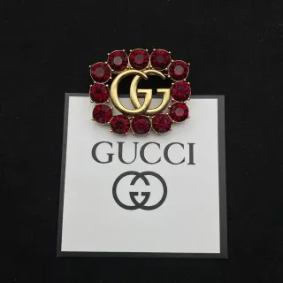 Gucci GG Marmont-inspired Red Gold Interlocking Logo Circular Crystal Halo Brooch