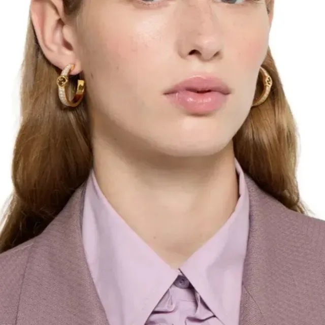 Gucci GG Marmont Interlocking G Baguette Stone Hoop Earrings 2
