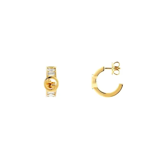 Gucci GG Marmont Interlocking G Baguette Stone Hoop Earrings 8