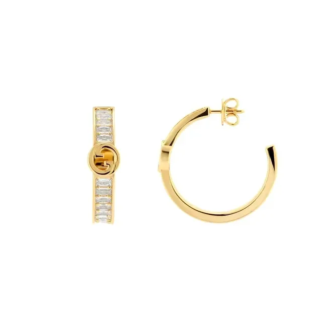 Gucci GG Marmont Interlocking G Baguette Stone Hoop Earrings 9