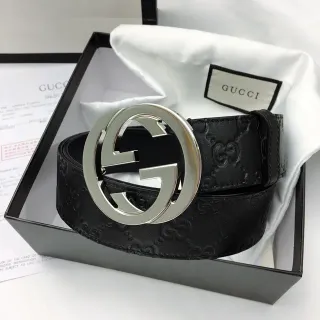 Gucci GG Marmont Interlocking G Buckle Black Leather Belt
